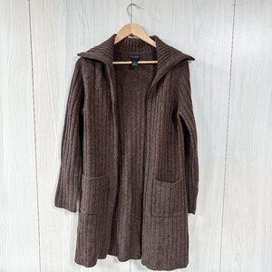 100% Lambs Wool The Limited Brown Long-Sleeve Ribbed Cardigan Full-zip Front